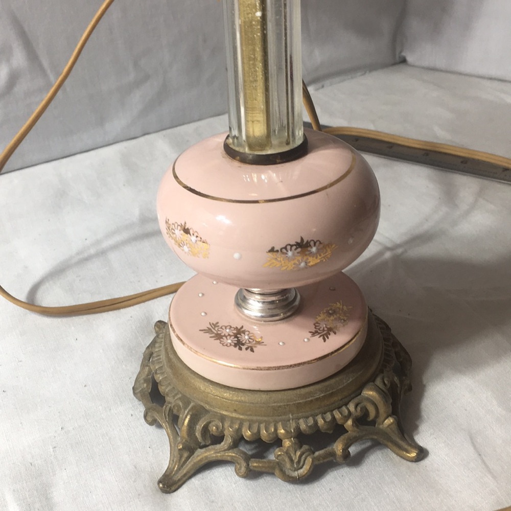 Vintage pink China/lucite tall table lamp.